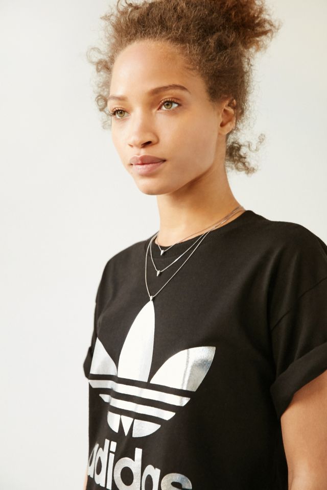 T-shirt imprimé double logo argent adidas Originals #3
