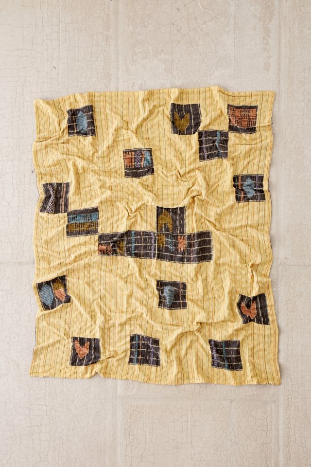 Mia Striped Kantha Throw Blanket #1
