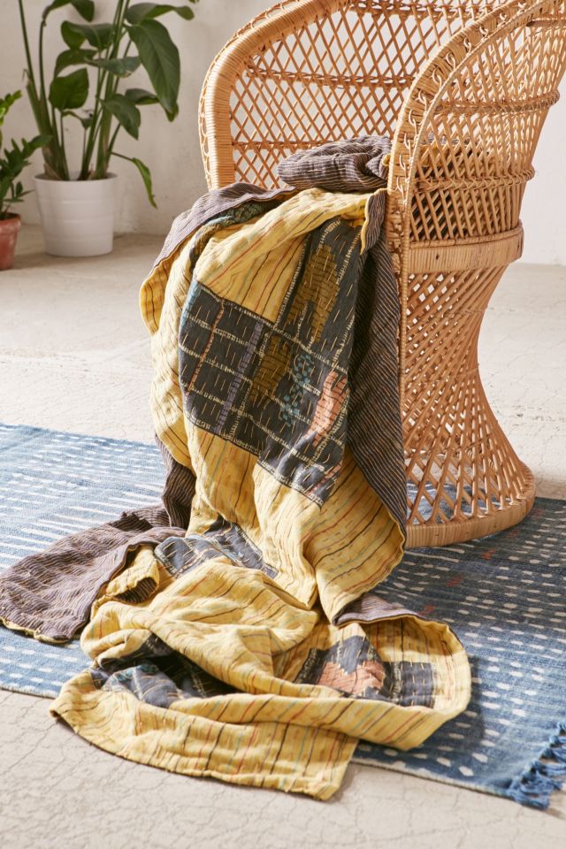 Mia Striped Kantha Throw Blanket #2