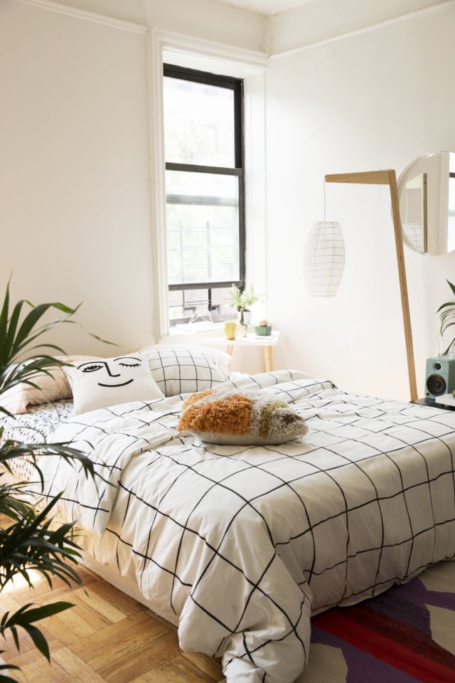 gridded duvet cover