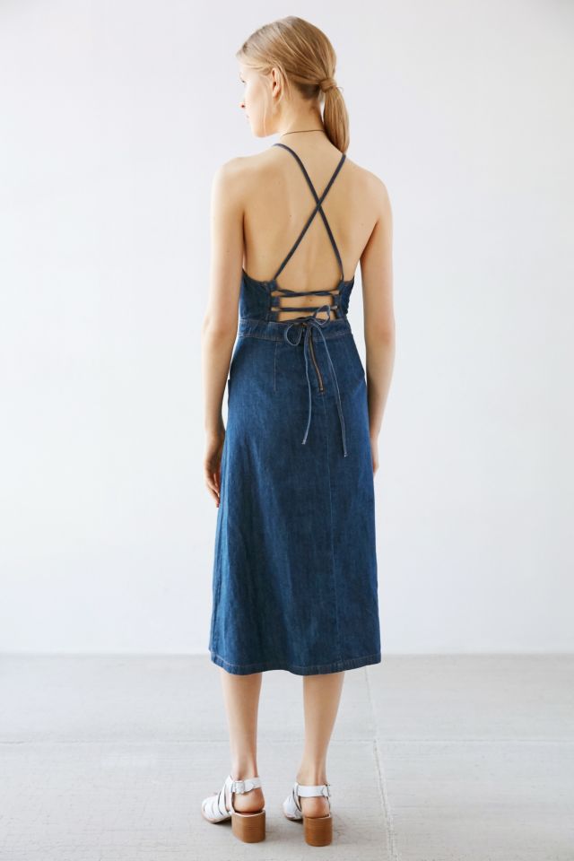 Denim apron midi sales dress