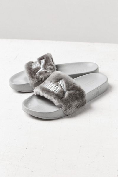 Flip Flops Puma Fur Slides Grey Puma Fenty By Rihanna Leadcat Faux