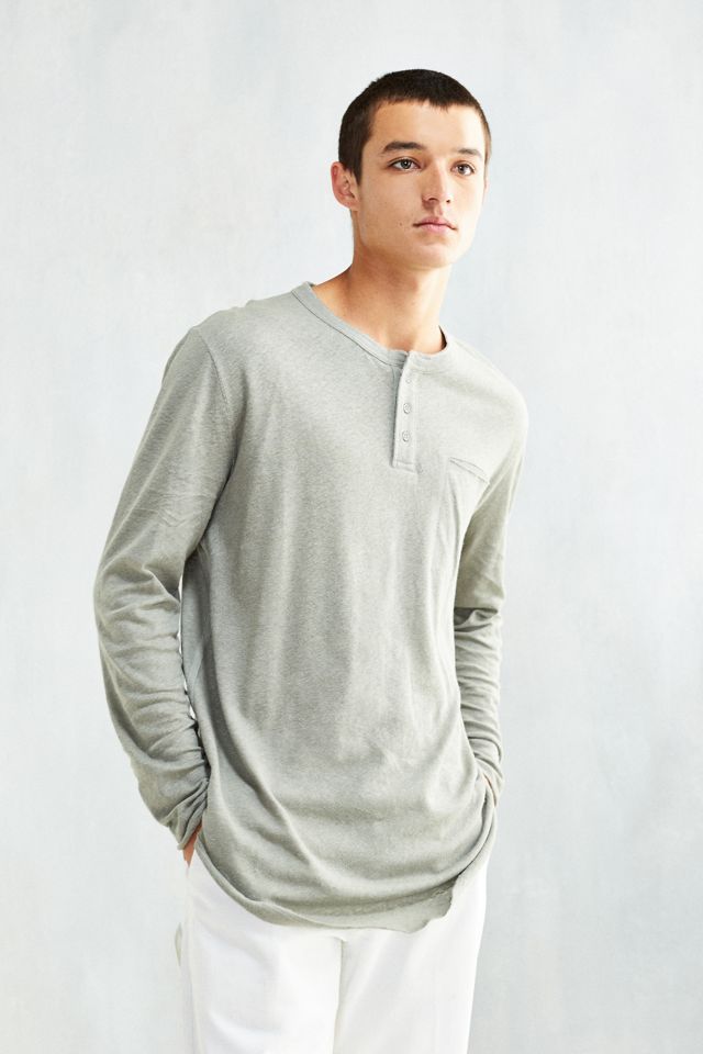 Cotton Linen Henley Long Sleeve Tee Urban Outfitters
