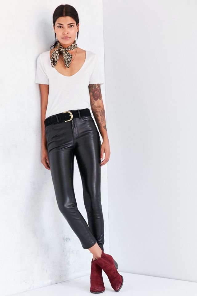 DESTRB Faux Leather Pants Women's Shaped Pants High Leather Jeans