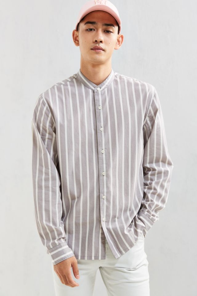 トップス HighCountBroad Stripe BandCollar Shirt High Count Broad L/S Oversized Band Collar Shirt | mark