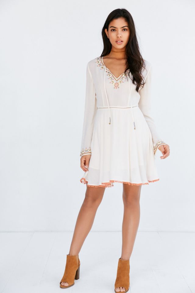 Ecote Holly Embroidered Bell-Sleeve Mini Dress #1