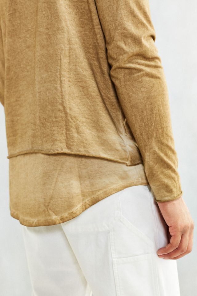 Washed Double Layer Hooded Long Sleeve Tee #1