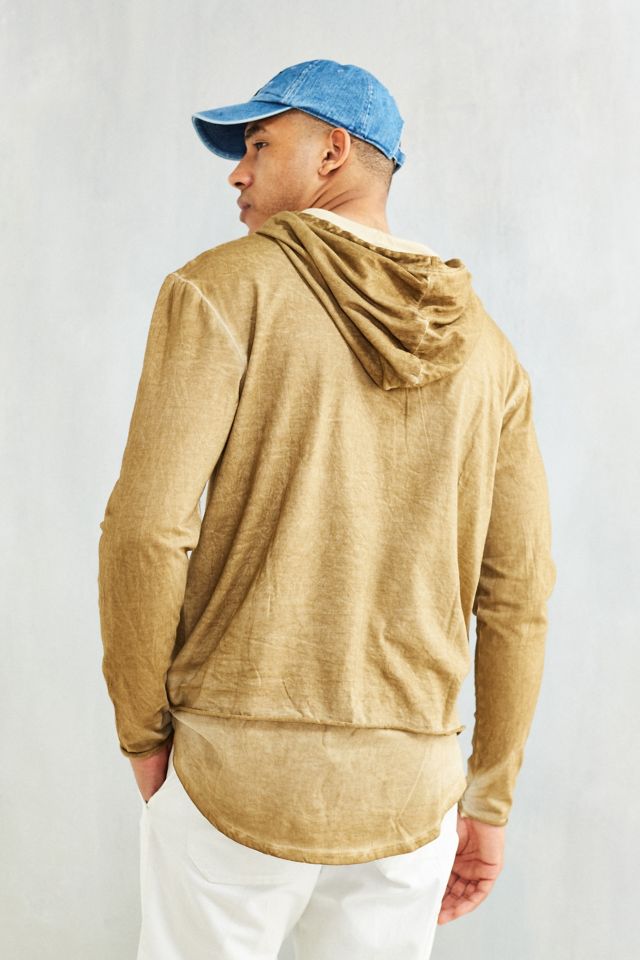 Washed Double Layer Hooded Long Sleeve Tee #3