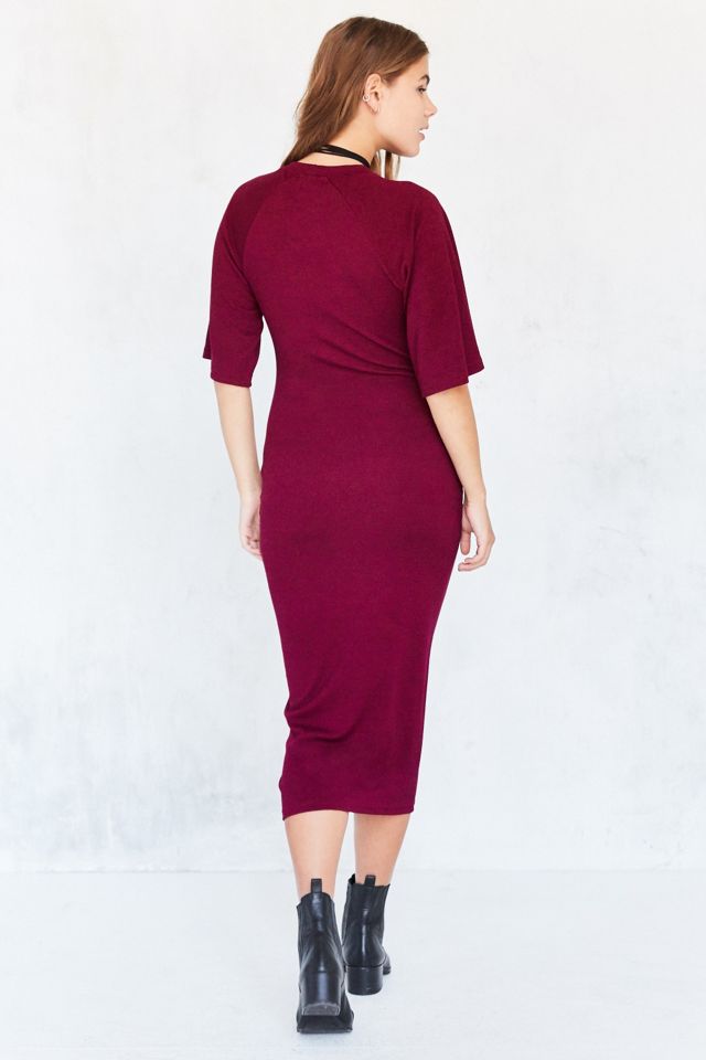 bodycon dress with thigh high boots ASTR the Label | One Shoulder Midi Sweater Dress in Charcoal