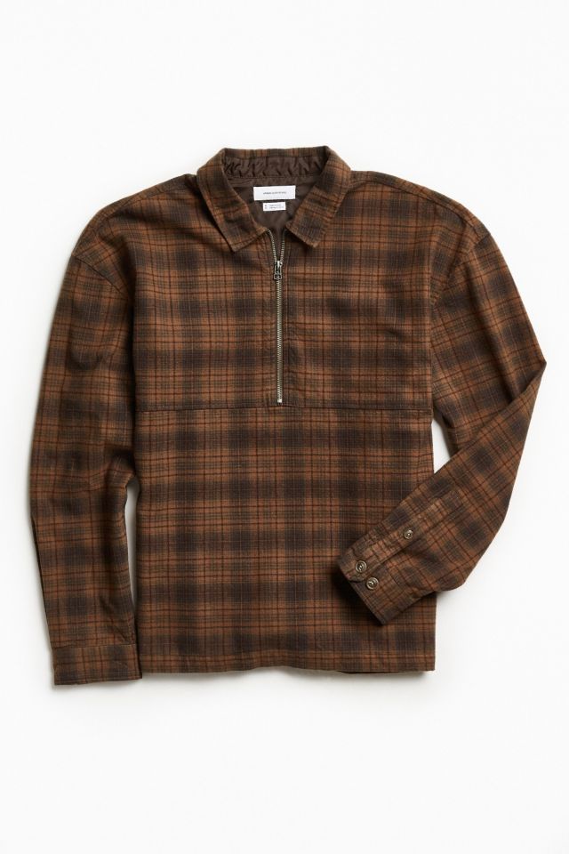 UO 1/4-Zip Plaid Flannel Over Shirt #1