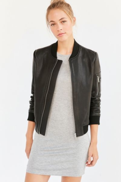 Bagatelle Fringe Trim Leather Bomber Jacket Black, $311, Last Call by  Neiman Marcus