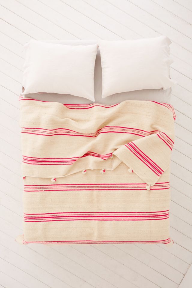 Vintage Moroccan Striped Wool Bed Blanket