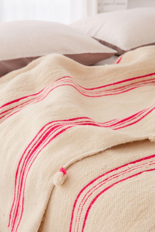 Vintage Moroccan Striped Wool Bed Blanket #2