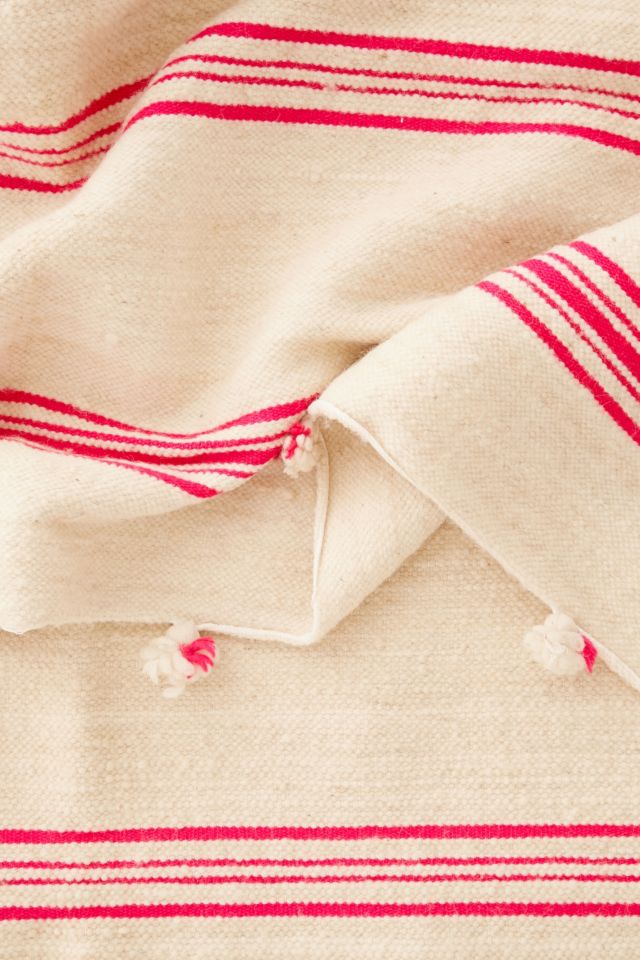 Vintage Moroccan Striped Wool Bed Blanket #3