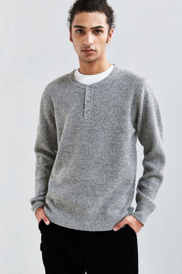 Waffle-knit Henley sweater