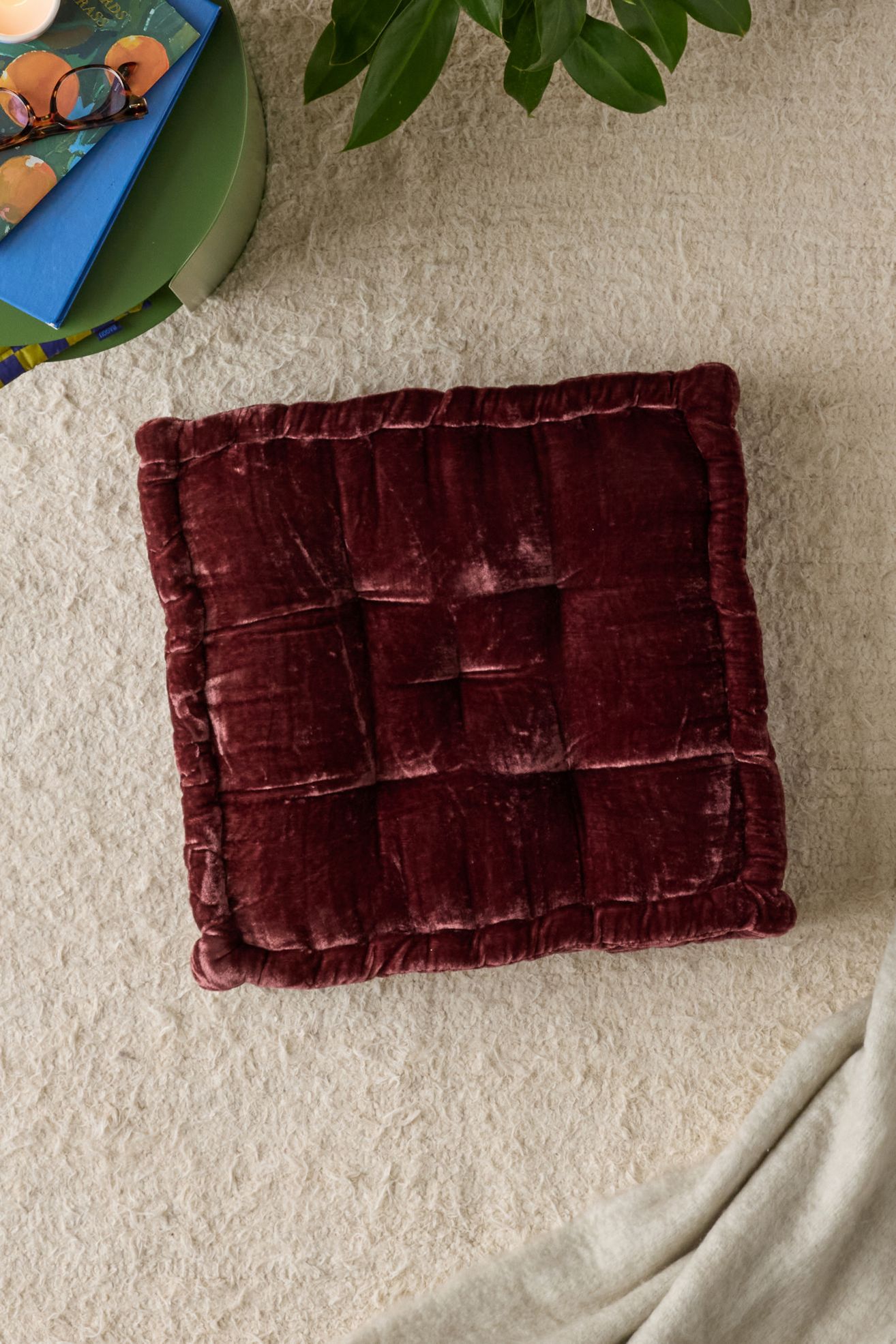 Ruthie Velvet Floor Pillow - Cherry Lacquer, 18X18