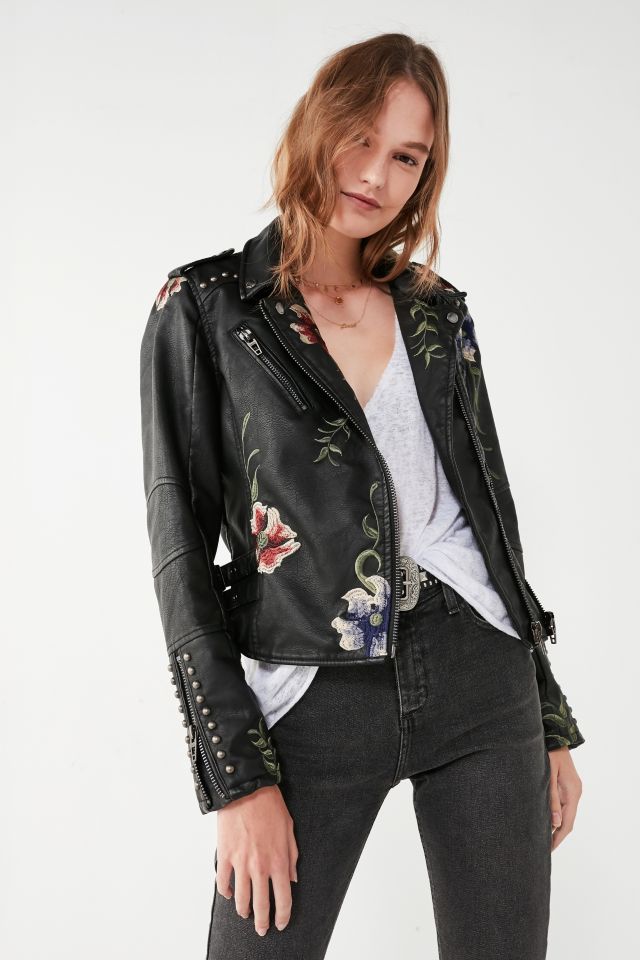 BLANKNYC As You Wish Floral Embroidered Moto Jacket | Urban Outfitters