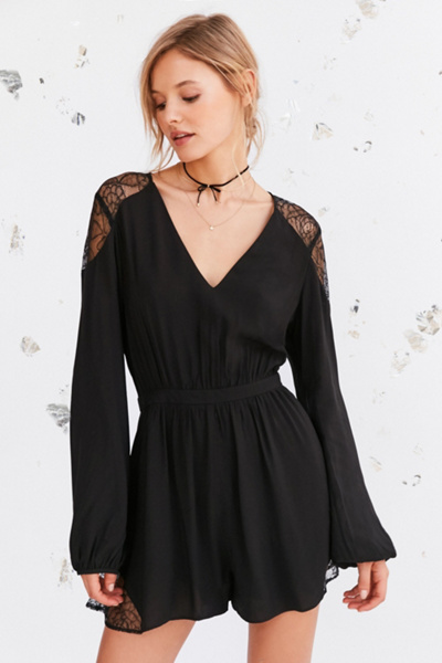 Kimchi Blue Lyle Gothic Lace Tie-Back Romper | Urban Outfitters