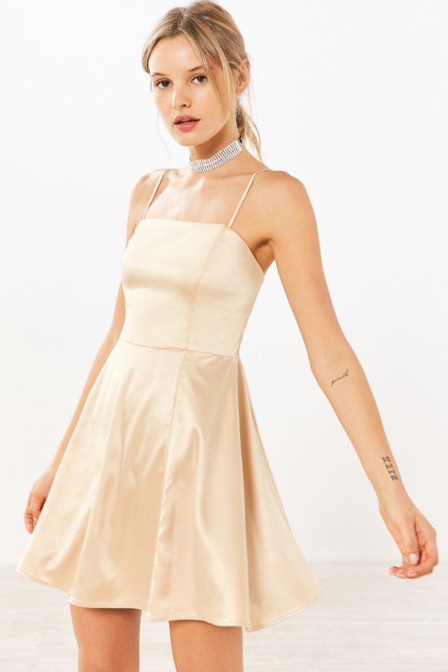 Straight neck best sale satin dress