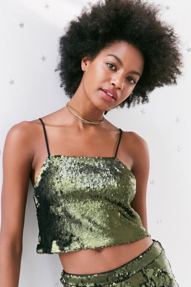 Green Sequin Spaghetti Strap Tank