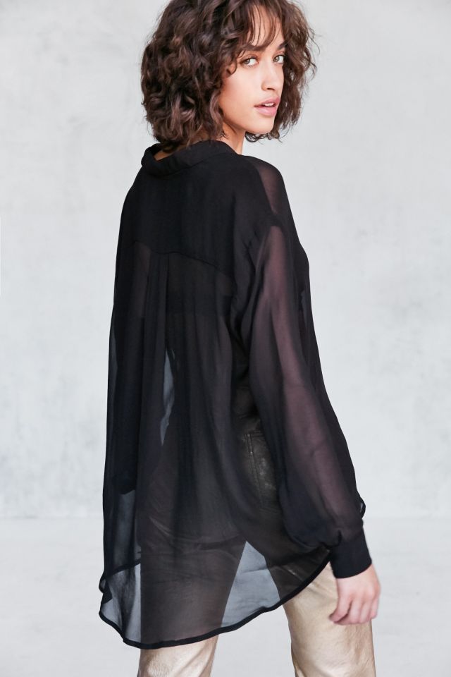 Silence + Noise Ace Sheer High/Low Button-Down Shirt #1