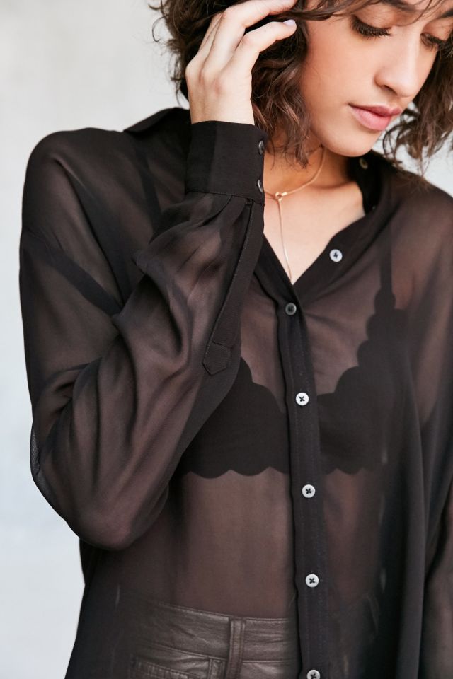Silence + Noise Ace Sheer High/Low Button-Down Shirt #2