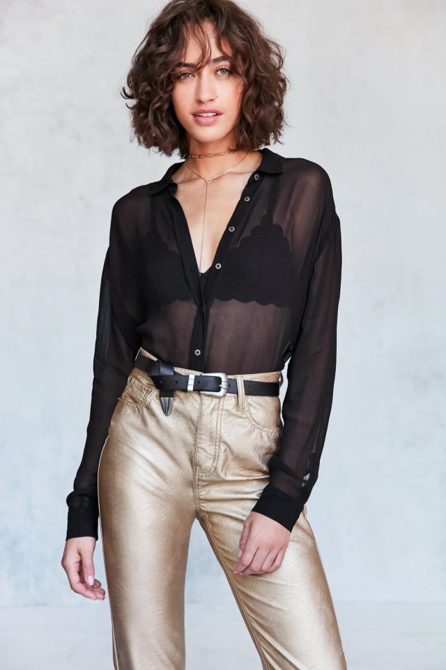 Silence + Noise Ace Sheer High/Low Button-Down Shirt #4