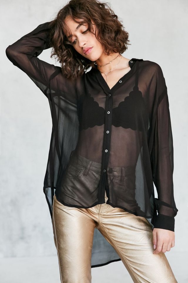 Silence + Noise Ace Sheer High/Low Button-Down Shirt #5