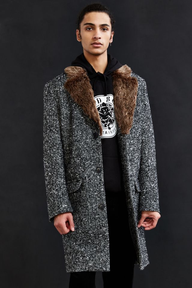 UO Faux Fur Trim Lapel Top Coat #1