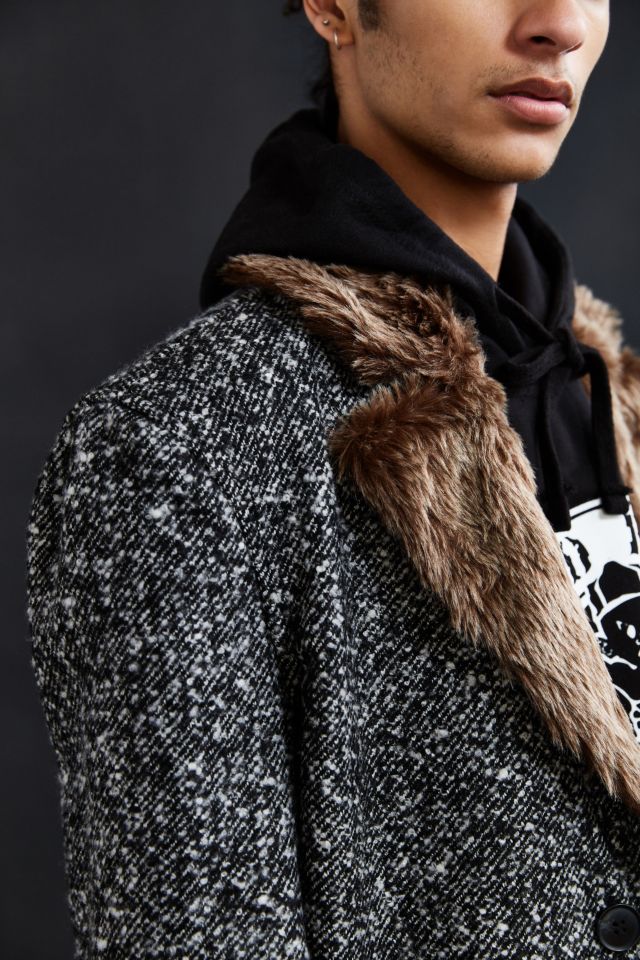 UO Faux Fur Trim Lapel Top Coat #4