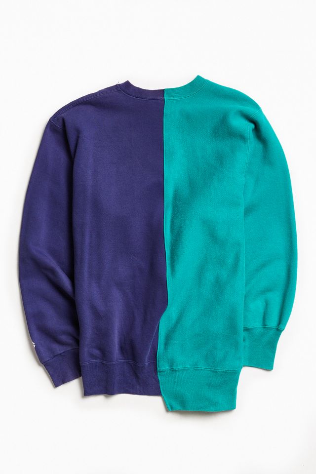 Vintage Champion Green/Blue Split-Seam Crew Neck Sweatshirt #1