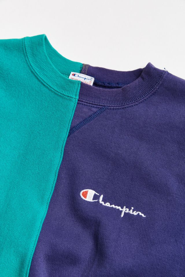 Vintage Champion Green/Blue Split-Seam Crew Neck Sweatshirt #2