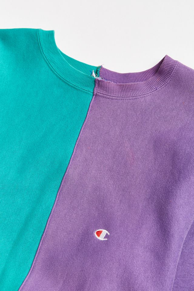 Vintage Champion Green/Lavender Split-Seam Crew Neck Sweatshirt #2