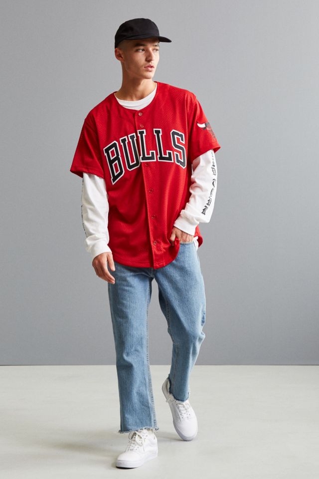 Mitchell & ness chicago bulls cotton button front camiseta roja