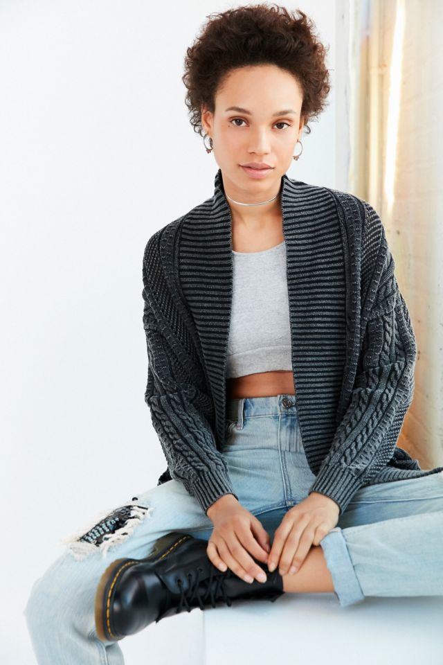 Ecote Acid Wash Cable Cardigan