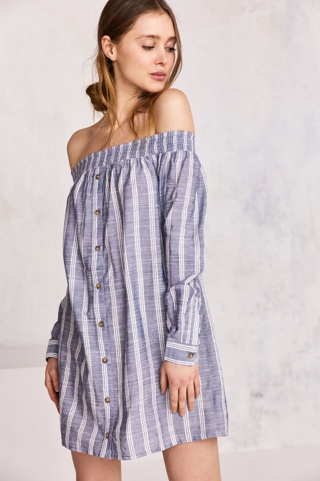 Cooperative Striped OffTheShoulder ButtonDown Mini Dress Urban