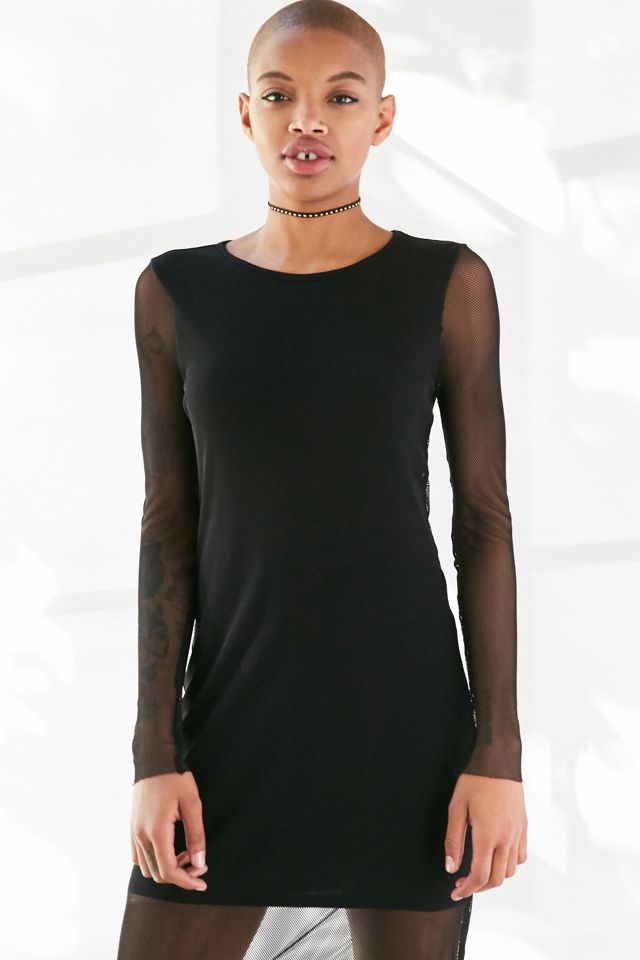 silence + noise stephanie sheer fishnet midi dress Silence + Noise Long-Sleeve Fishnet Midi Dress