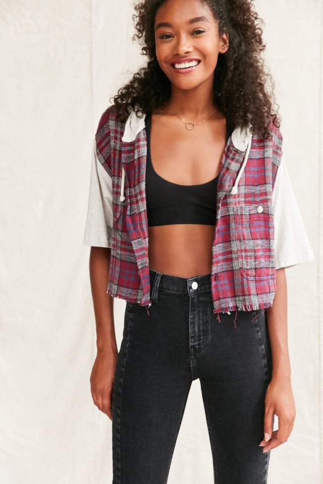 Urban outfitters flannel hoodie hotsell
