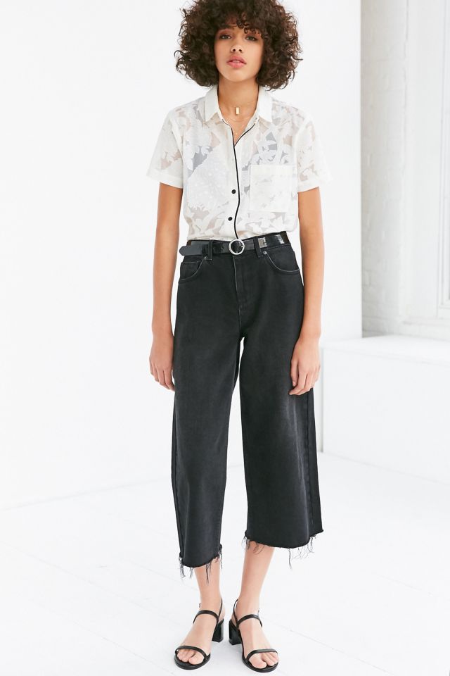 Cooperative Peacock Floral Mesh Button-Down Shirt #1