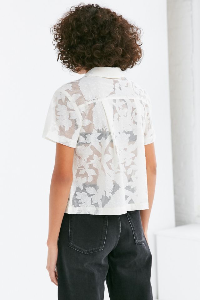 Cooperative Peacock Floral Mesh Button-Down Shirt #2