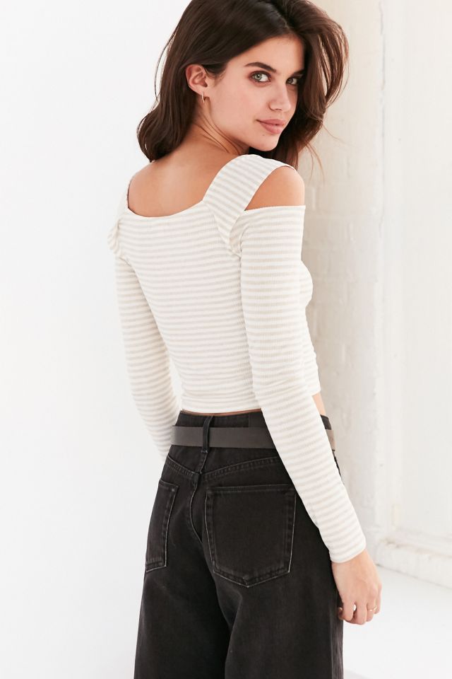 Silence + Noise Striped Cold Shoulder Cropped Top #3