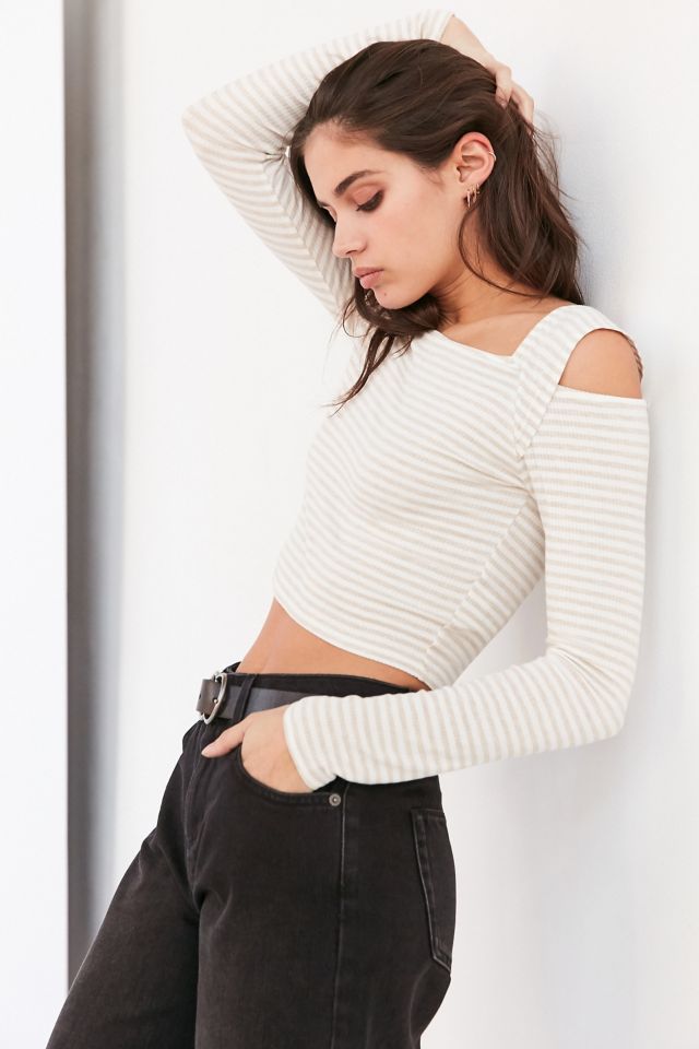 Silence + Noise Striped Cold Shoulder Cropped Top #4