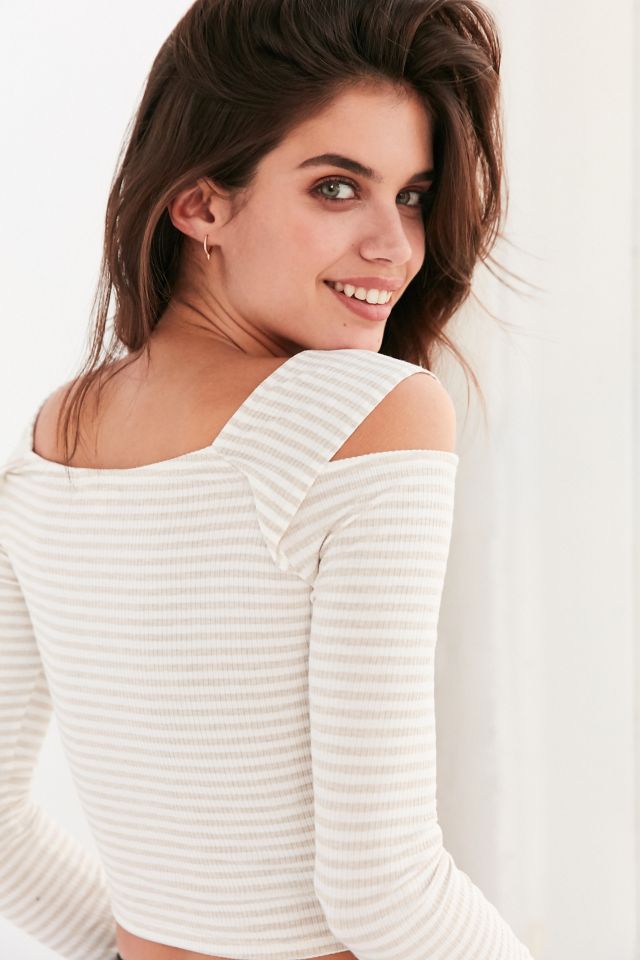 Silence + Noise Striped Cold Shoulder Cropped Top #5