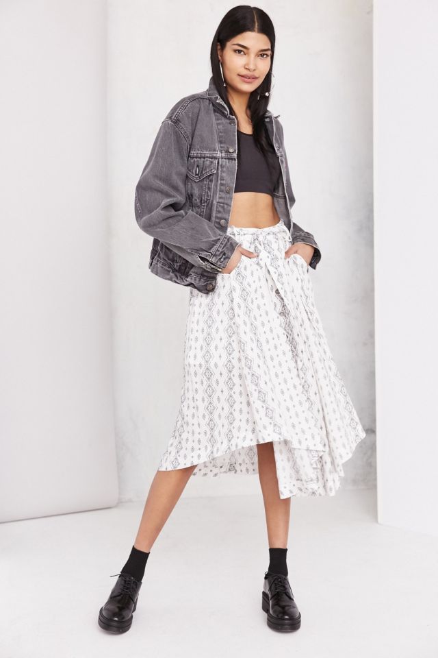 Moon River Printed Tie-Waist Midi Skirt