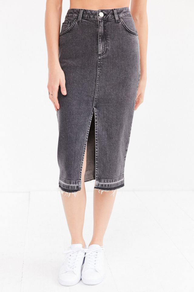 Jupe crayon mi-longue en denim à ourlet effiloché BDG #2