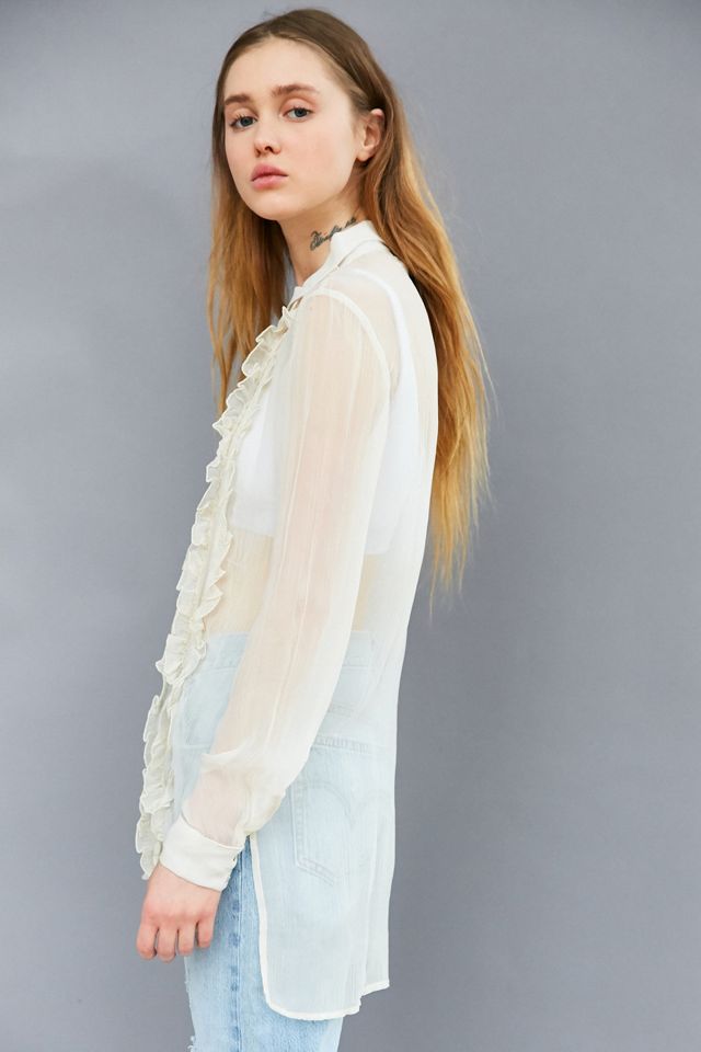 Kimchi Blue Sheer Ruffle Button-Down Blouse | Urban Outfitters