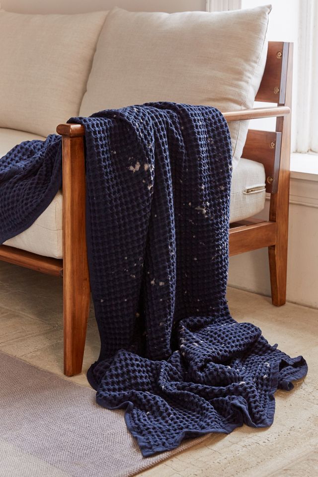 Distressed Waffle Throw Blanket Navy Urban Outfitters