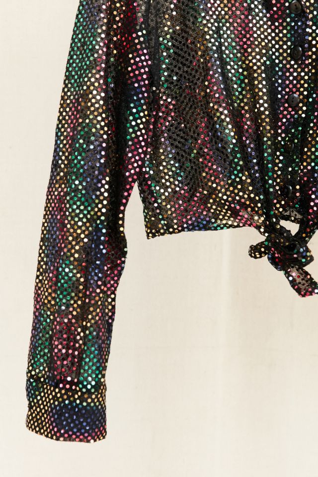 Vintage Rainbow Sequin Tie Cropped Top #1
