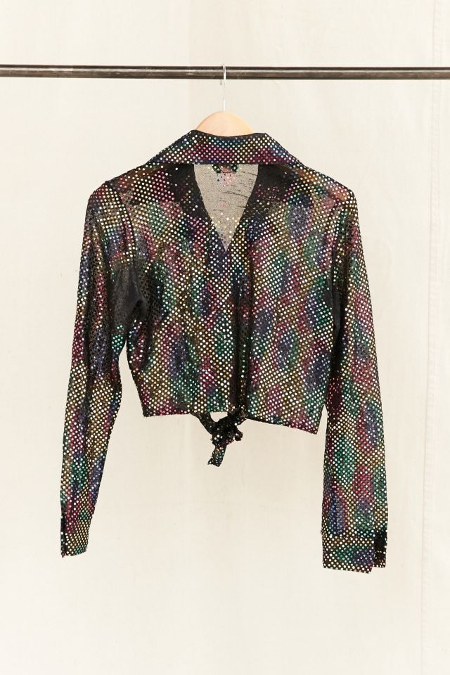 Vintage Rainbow Sequin Tie Cropped Top #3