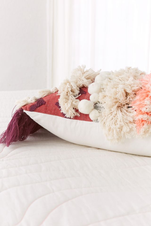 Maja Mixed Fringe Woven Bolster Pillow #1